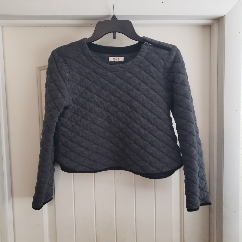 Madewell Charcoal Gray Quilted Crop Pullover Sweatshirt Size Small